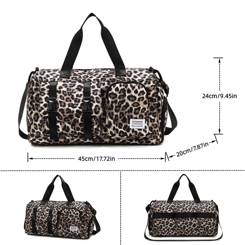 세련된 레오파드 프린트 스포츠 짐 가방, 독립적인 신발 - Yoga Fitness Bag 리뷰 및 가격